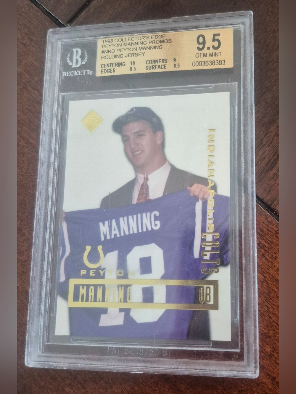 1998 Collector's Edge Peyton Manning Promo #NN0 Holding Jersey BGS 9.5 Gem Mint